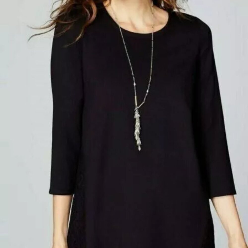 J.Jill Ponte Women Size Medium Tunic Lace Design Back Solid Black Top Blouse